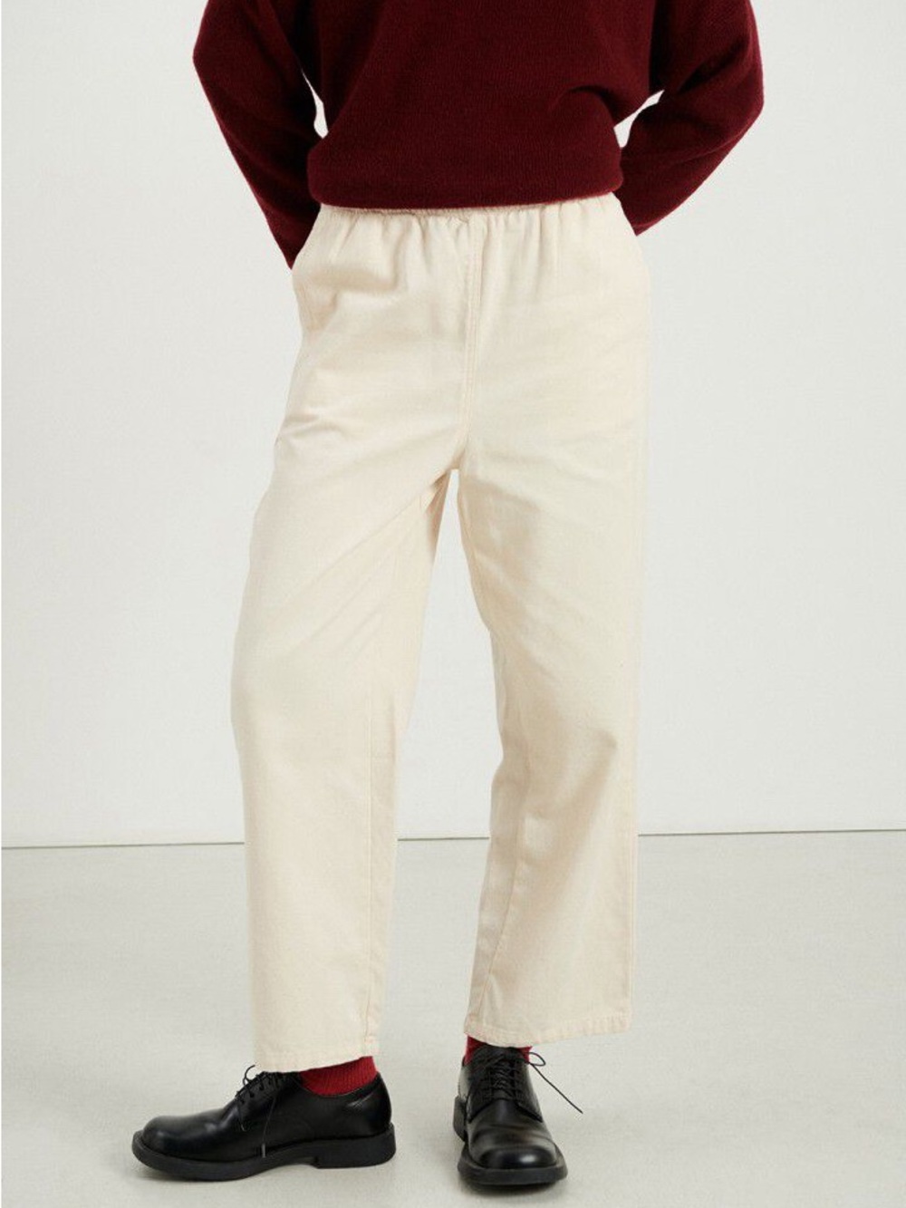 American Vintage Structured Straight Leg Twill Pants in Ecru